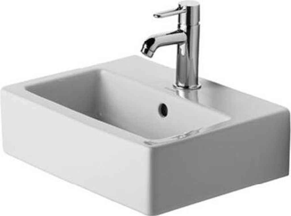 Duravit Handwaschbecken VERO mit Überlauf, Hahnlochbank, 450 x 350 mm, geschliffen, 1 Hahnloch weiß