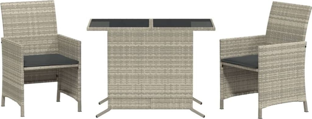 3-tlg. Bistro-Set mit Kissen Hellgrau Poly Rattan