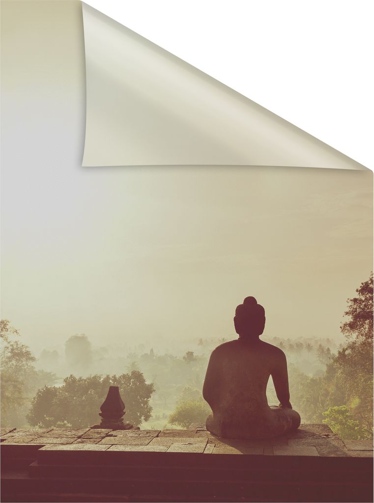 Lichtblick Fensterfolie selbstklebend, Sichtschutz, Tempel Borobudur - Orange 100 cm, 100 x 100 cm (B x L)