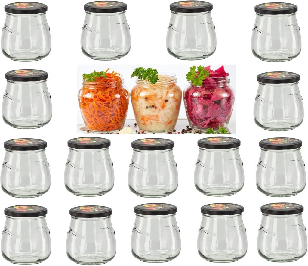 16 x Vorratsgläser-Sturzgläser Set 500 ml Einweckgläser mit Schraub-Deckel