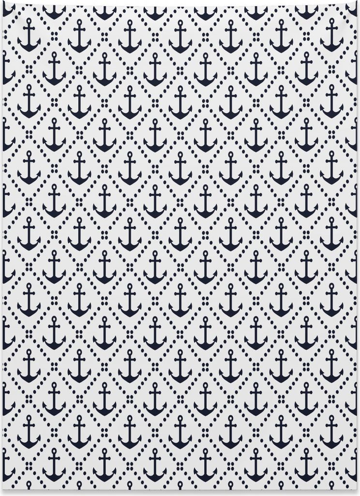Abakuhaus Geometrisch Wandteppich, Nautische Ankerpunkte aus Weiches Mikrofaser Stoff Kein Verblassen Klare Farben Waschbar, 110 x 150 cm, Dunkelbl...