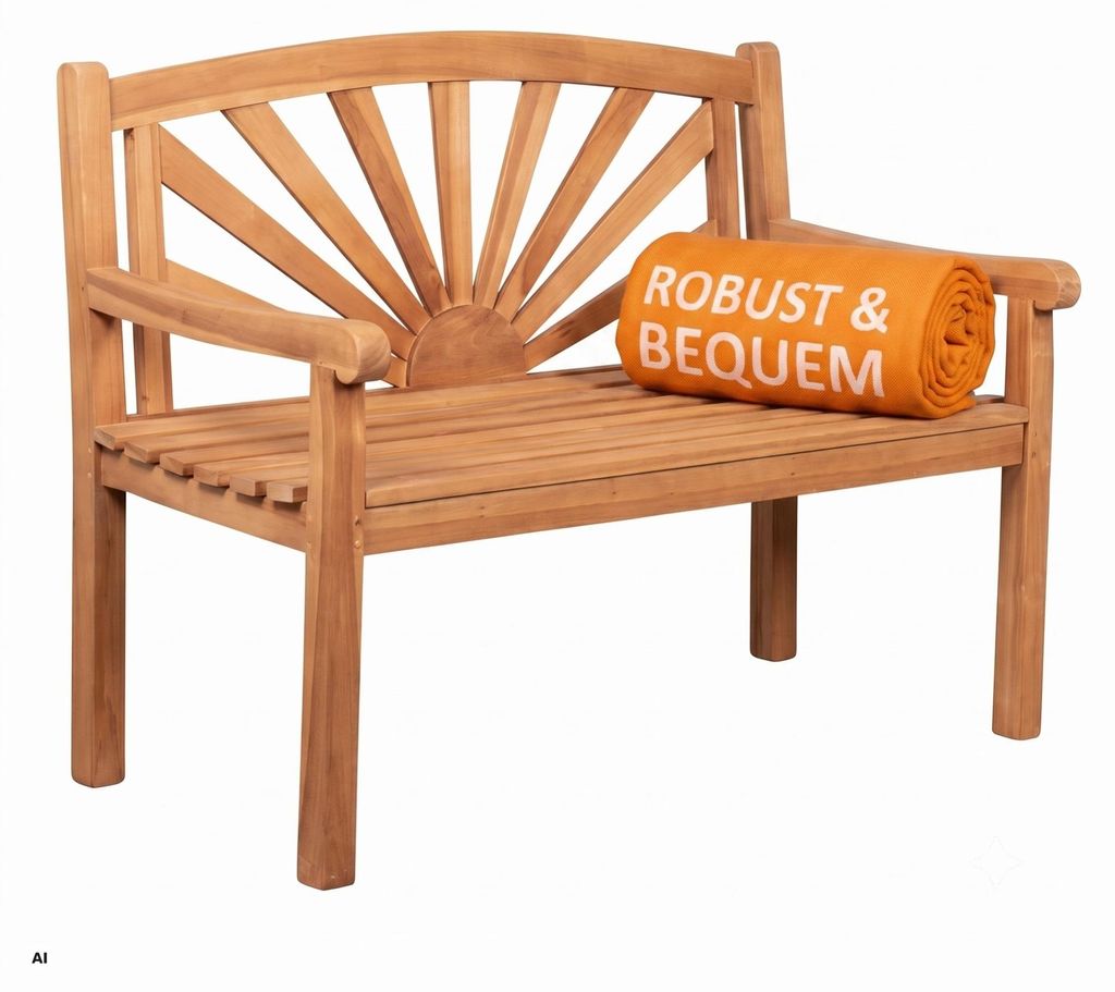 Gartenbank Teakholz 120 cm mit Motiv-Rückenlehne – massiv, Produktbild 