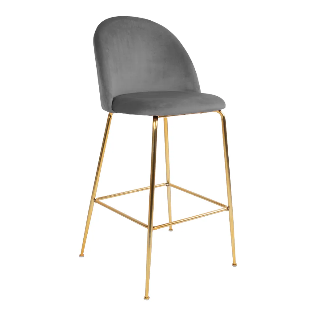Tabouret de bar design gris velours pour comptoir de cuisine moderne