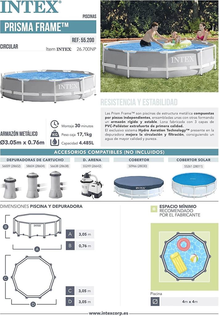 Intex Prism Rondo Ø 305 x 76 cm Frame Pool Set, Hellgrau Produktbild 15