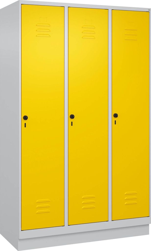 C+P Garderobenschrank "Classic Plus", Abteilbreite 40 cm, mit Sockel, Verkehrsgelb (RAL 1023), 195x120x50 cm/ 3 Fächer