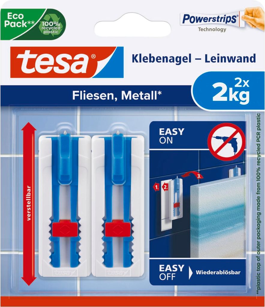 tesa Klebenagel Leinwand Fliesen & Metall, hält bis 2kg/Nagel, Weiß