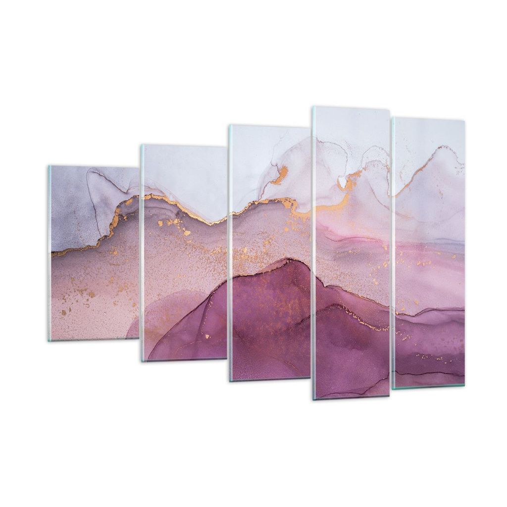 Bilder auf glas - 5 Teile - Marmor Pink Violett - 150x100cm - Glasbilder - Wandbilder - Bilder - zum Aufhängen bereit - Wanddekoration aus Glas - ...