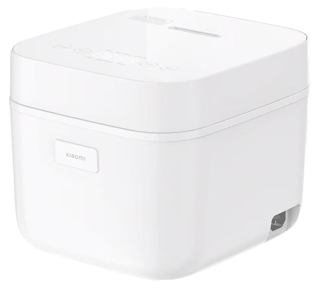 A white Xiaomi multifunctional rice cooker is shown from a three-quarter angle.