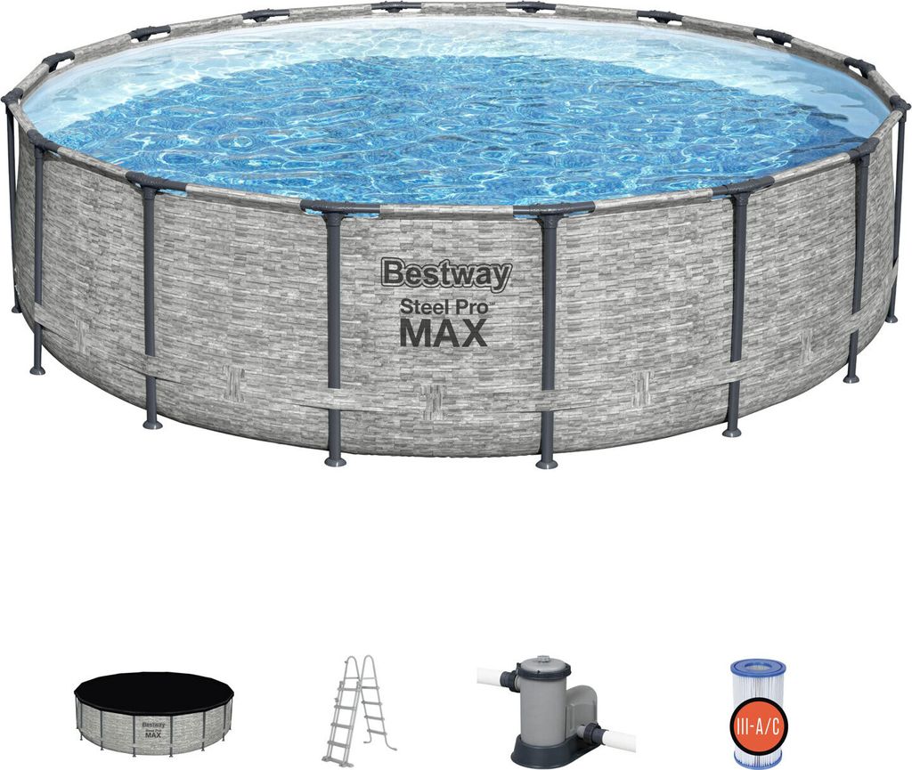 Bestway Steel Pro 5619E, Gerahmter Pool, Leiter, Grau, 67,4 Produktbild 