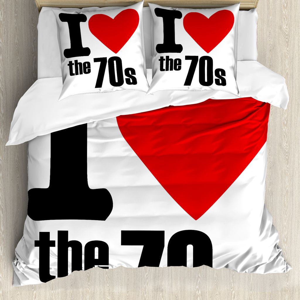 ABAKUHAUS 70s-Party Bettbezug, Ich Liebe die 70er-Piktogramm, Milbensicher Allergiker geeignet mit Kissenbezügen, 200 cm x 200 cm - 80 x 80 cm, Ro...