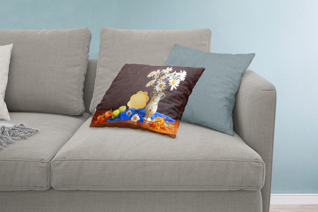 MuchoWow Zierkissen Sofakissen Wohnzimmer Dekokissen 60x40 cm Stillleben - Gänseblümchen - Blumen - Kopfkissen - Polster mit Foto