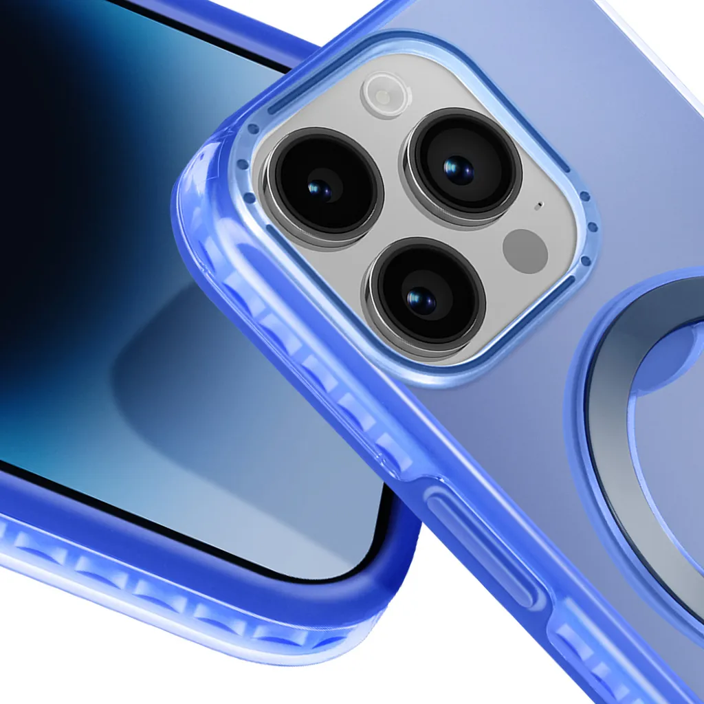 EUUOG Custodia Per IPhone 14 - Cover Antiurto Con Bordo Blu, Anti-ingiallimento, Trasparente, Airbag Agli Angoli, Spessore 1,6 Mm