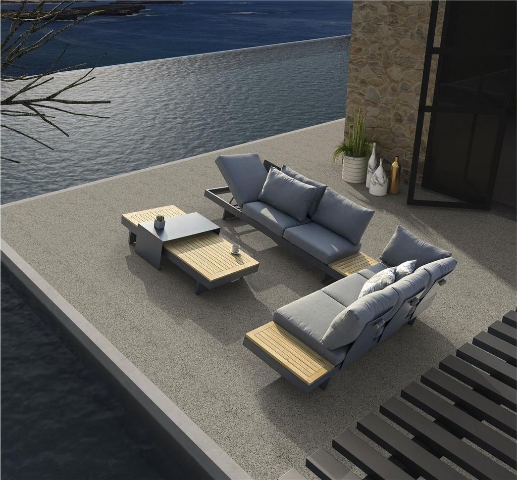 Loungegruppe MOLISE, Aluminium pulverbeschichtet & Akazienholz, anthrazit, Green Spirit