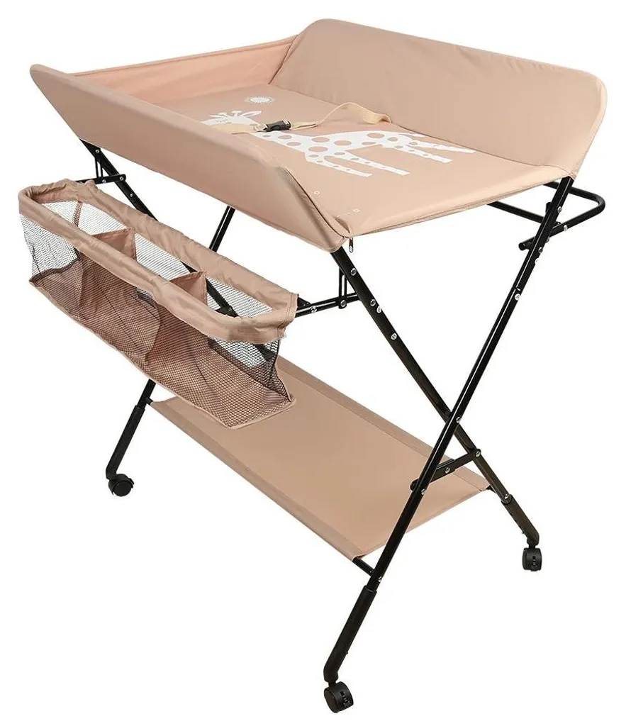 Table à langer pliable avec grand rangement, coloris rose pastel