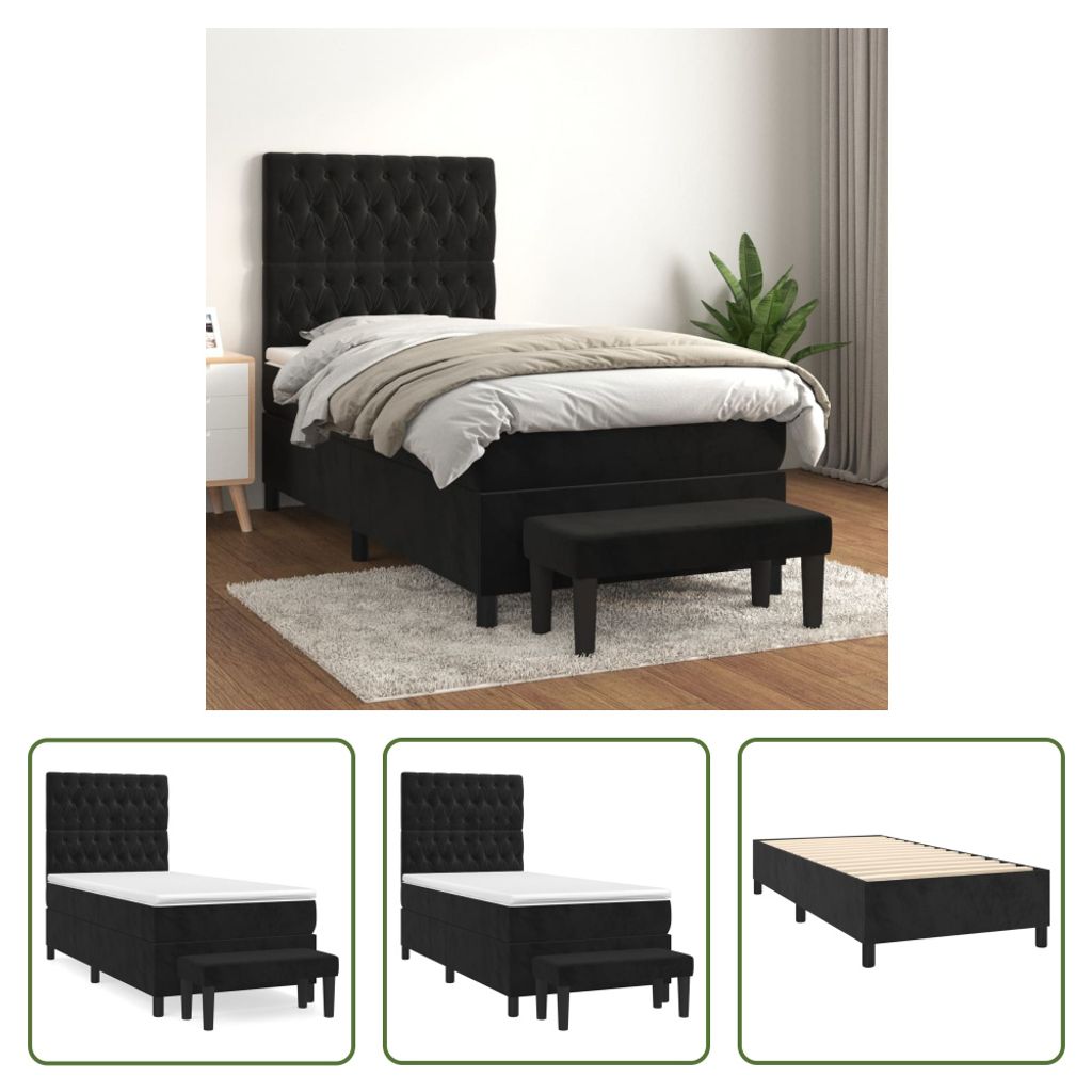 The Living Store Boxspringbett mit Matratze Schwarz 90x190 cm Samt