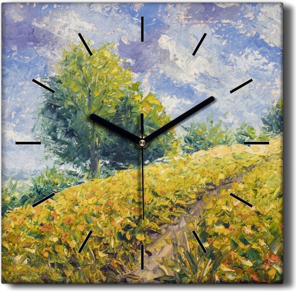 Coloray Hodiny Unikátní 30x30 cm Tiché hodiny Pro obývací pokoj a kuchyň Nástěnné hodiny Plátno Černé ručičky hodin - Hill Meadow Tree