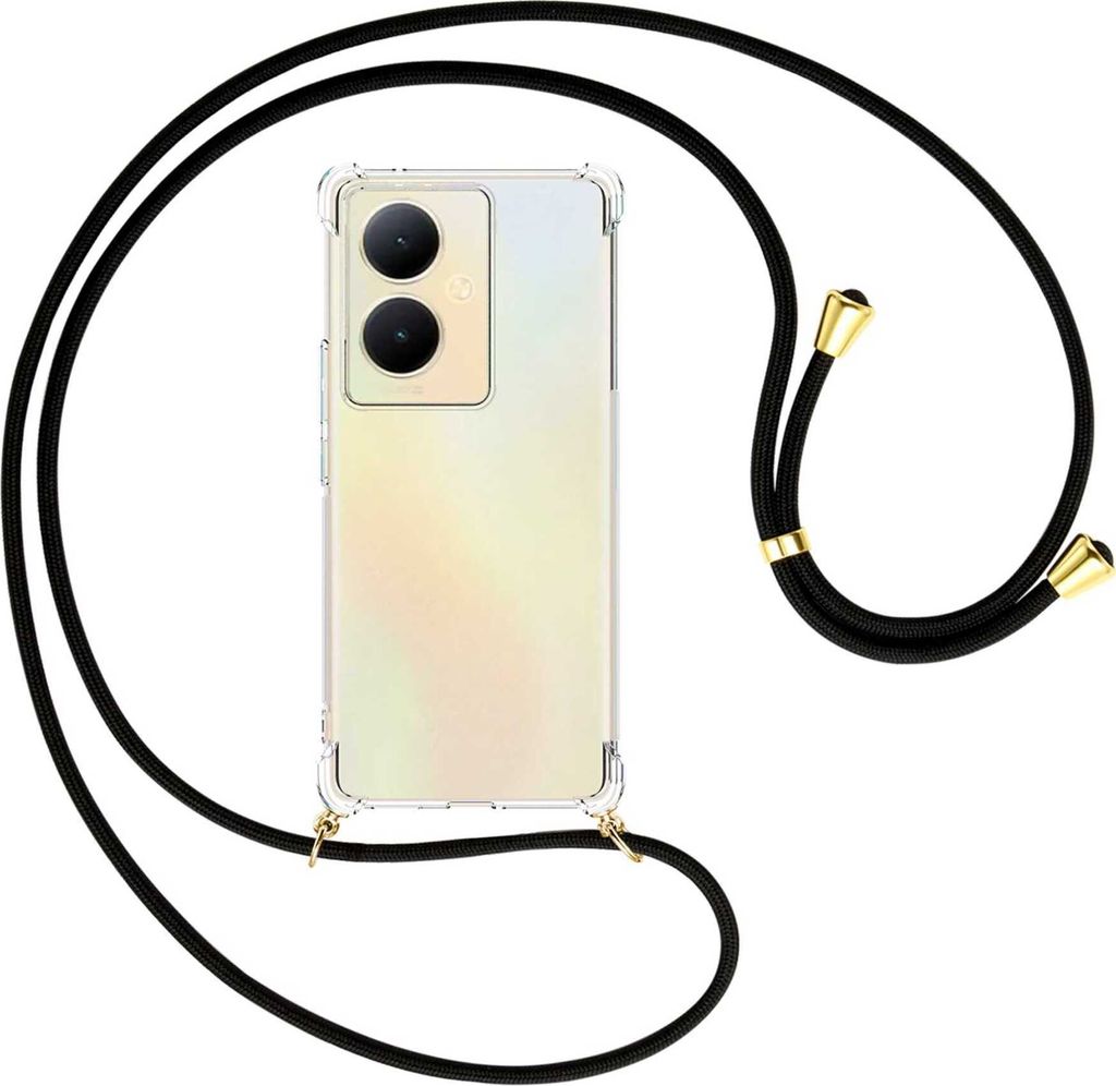 Handykette Backcover-Schutzhülle mit Band (Metall goldfarben) für vivo Y78 5G, Y78 Plus 5G, V29 Lite 5G - schwarz
