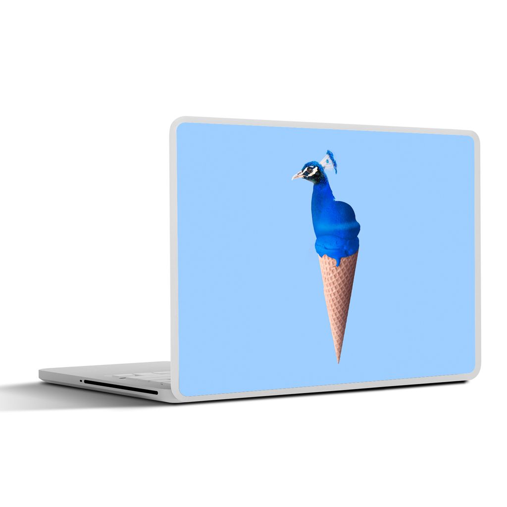 MuchoWow Laptop Aufkleber Sticker Cover Pfau - Eistüte - Eiscreme - Blau - Vogel 31x22.5 cm - Laptop-Deko