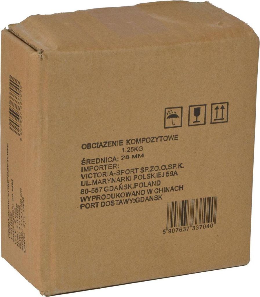 A cardboard box with product information and shipping symbols.