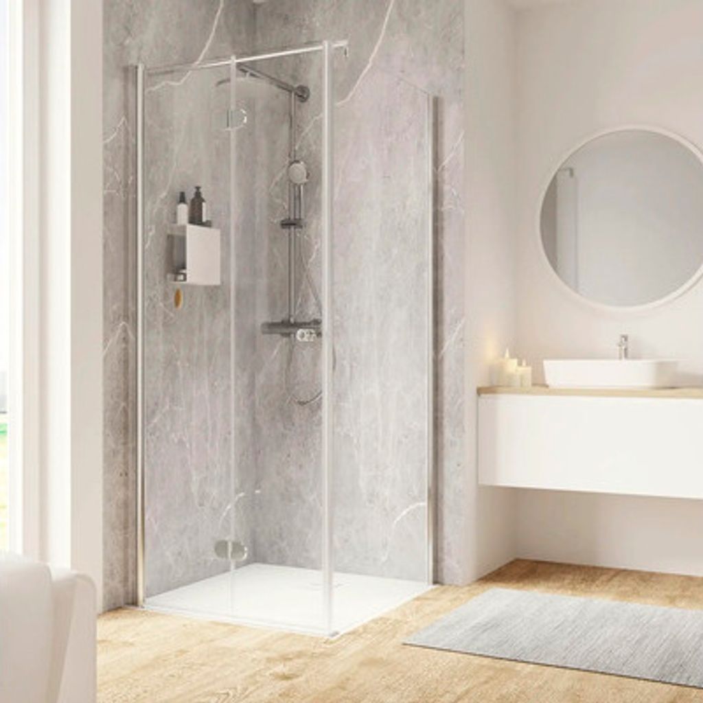 Duschtür mit Seitenwand mit Drehfalttür SCHULTE Garant 2.0 80 x 80 cm Profil chrom Klarglas Seitenwandanschlag rechts Türanschlag links