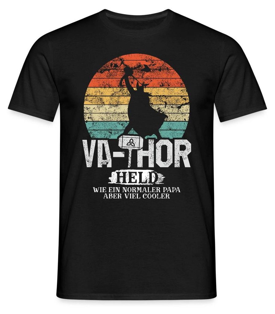Spreadshirt Va-Thor Fathor Held Vatertag Geschenk Männer T-Shirt, 3XL, Schwarz