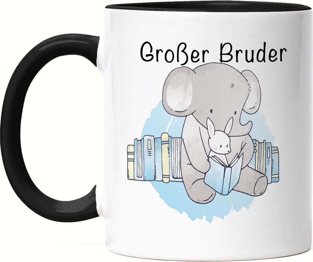 Großes Bruder Tasse Schwarz Süßes Motiv Elefant Hase Schwangerschaft Geschenk Baby-News