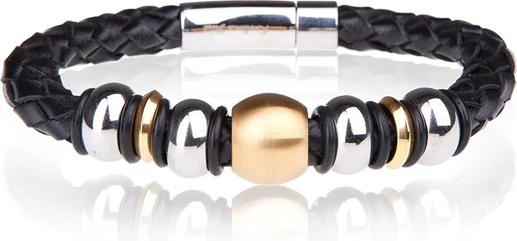 Bracciale Karisma Pelle Rock Steel - Elementi Bicolore Oro Argento