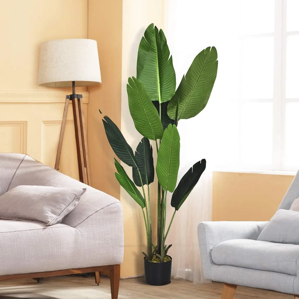 Plante artificielle 160 cm Costway palmier tropical et monstera vert