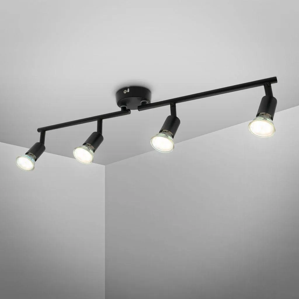 B.K.Licht Spot LED Plafond 4 Flammes Orientables avec Ampoules GU10 Noir