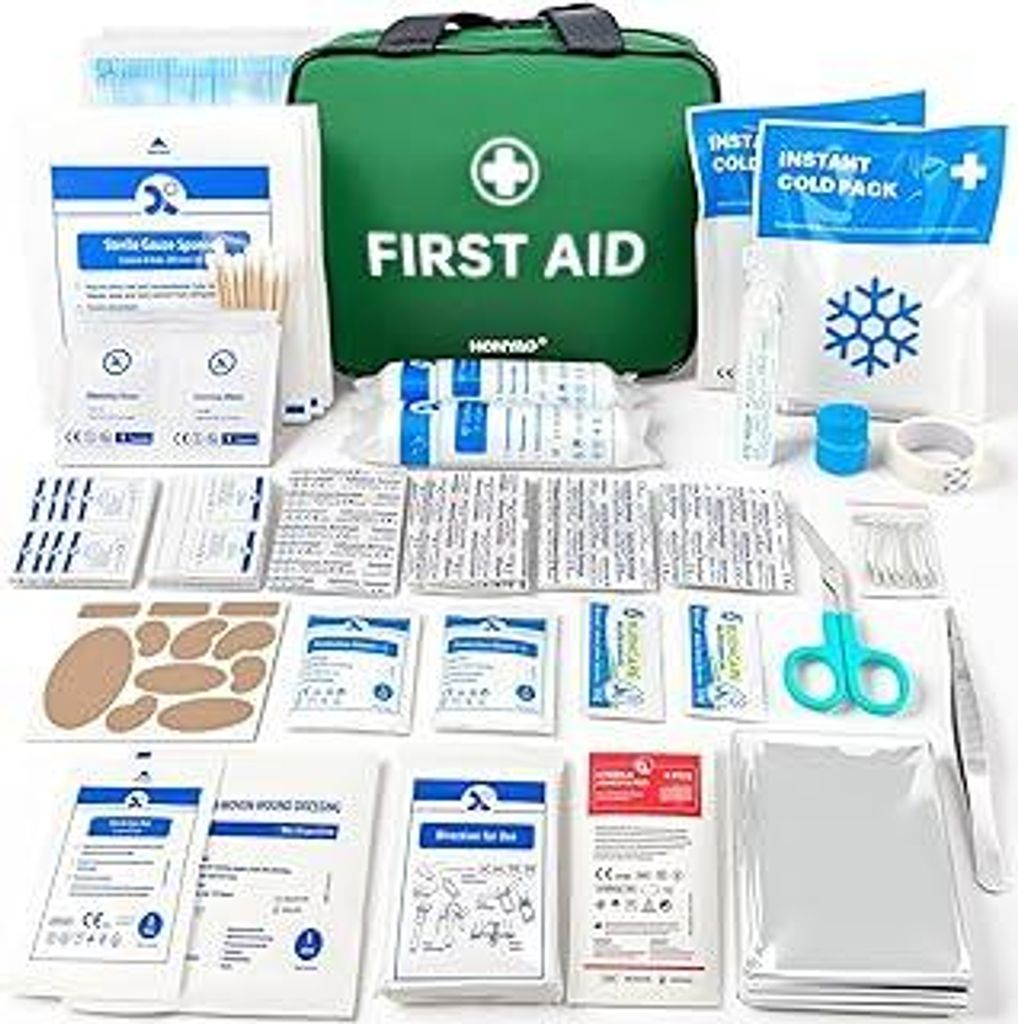 HONYAO Erste Hilfe Set 180 Teile, Erste Hilfe Kasten für Zuhause Kinder Outdoor Reise Camping Wandern Arbeitsplatz, Sport First Aid Kit, Grün