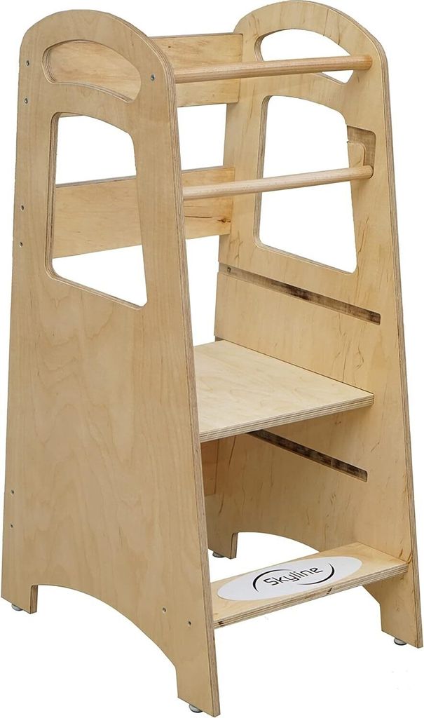 Skyline Steh und Lernturm Baby ab 1 Jahr Montessori Learning Tower Höhenverstellbar Tritthocker Kinder Indoor Möbel Kinderzimmer Trittschemel Kit...