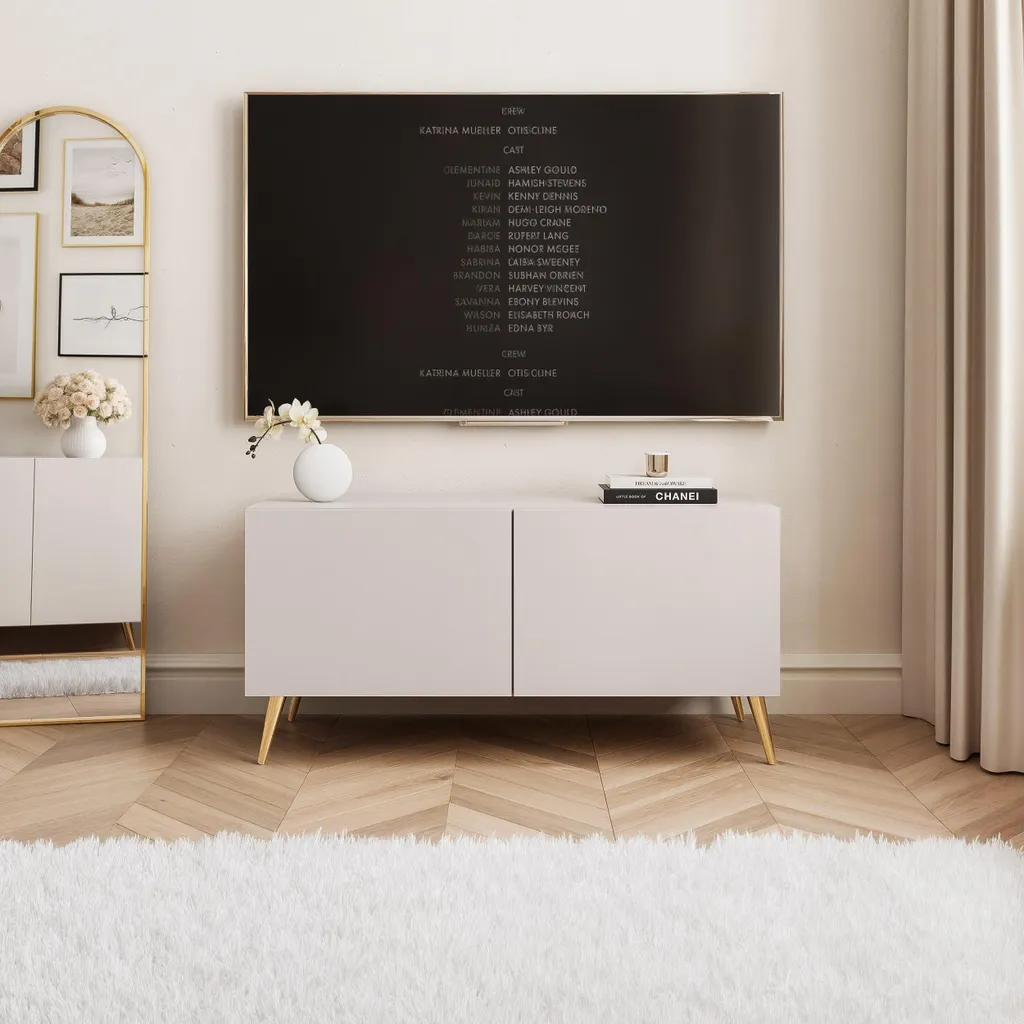 Meuble TV Angel 100 cm Cachemire : Rangez vos Câbles avec Style et LED