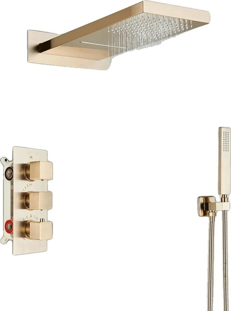 Douche thermostatique or brossé effet cascade pour spa à la maison