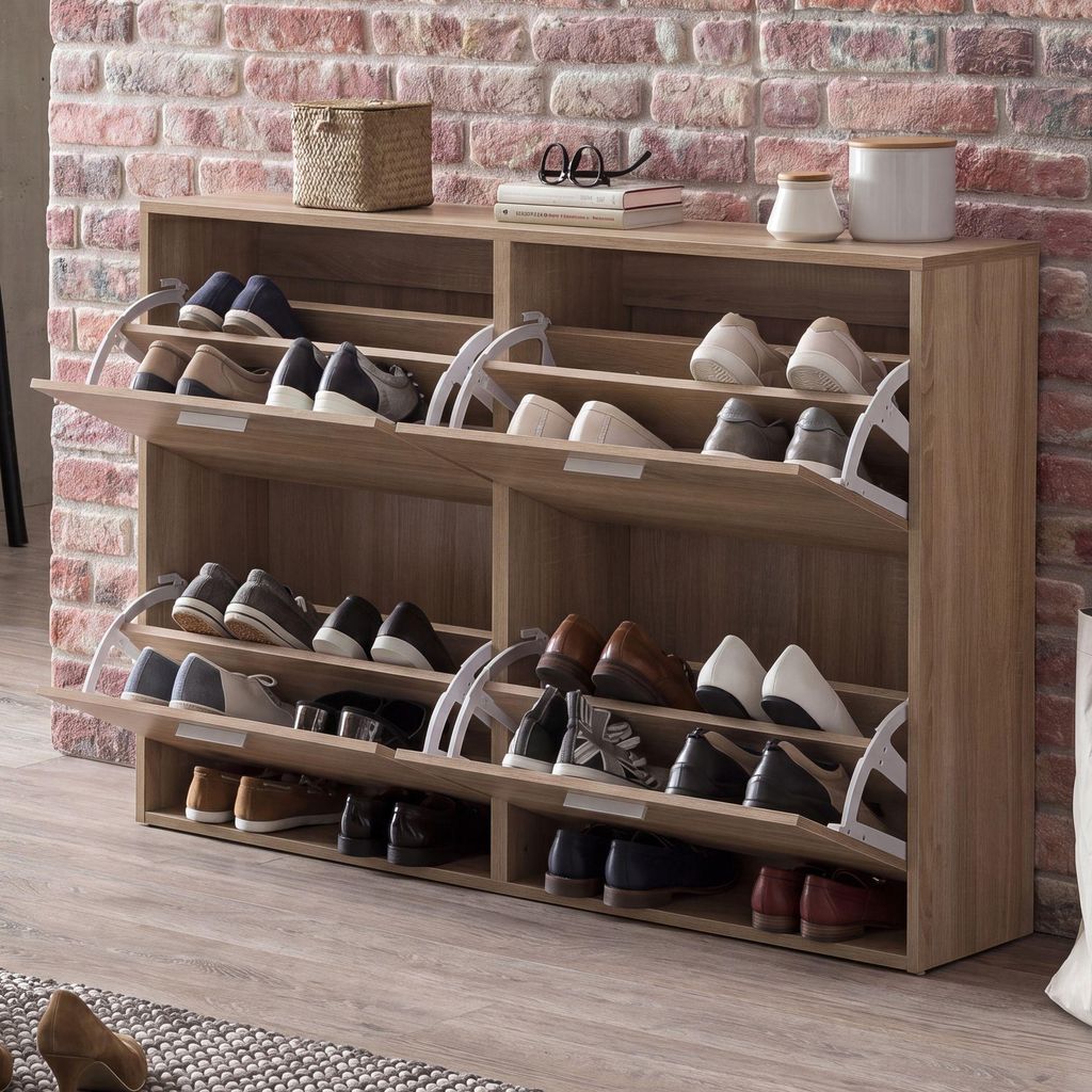 FineBuy Schuhkipper Sonoma 120 x 81 x 24 cm mit 4 Klappen Produktbild 