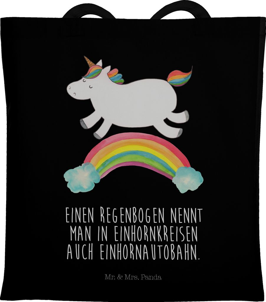 Mr. & Mrs. Panda Tragetasche Einhorn Regenbogen - Schwarz - Geschenk, Jutebeutel, canvas tasche, Einhornpower, Unicorn, Tote Bag, Erwachsenwerden, ...