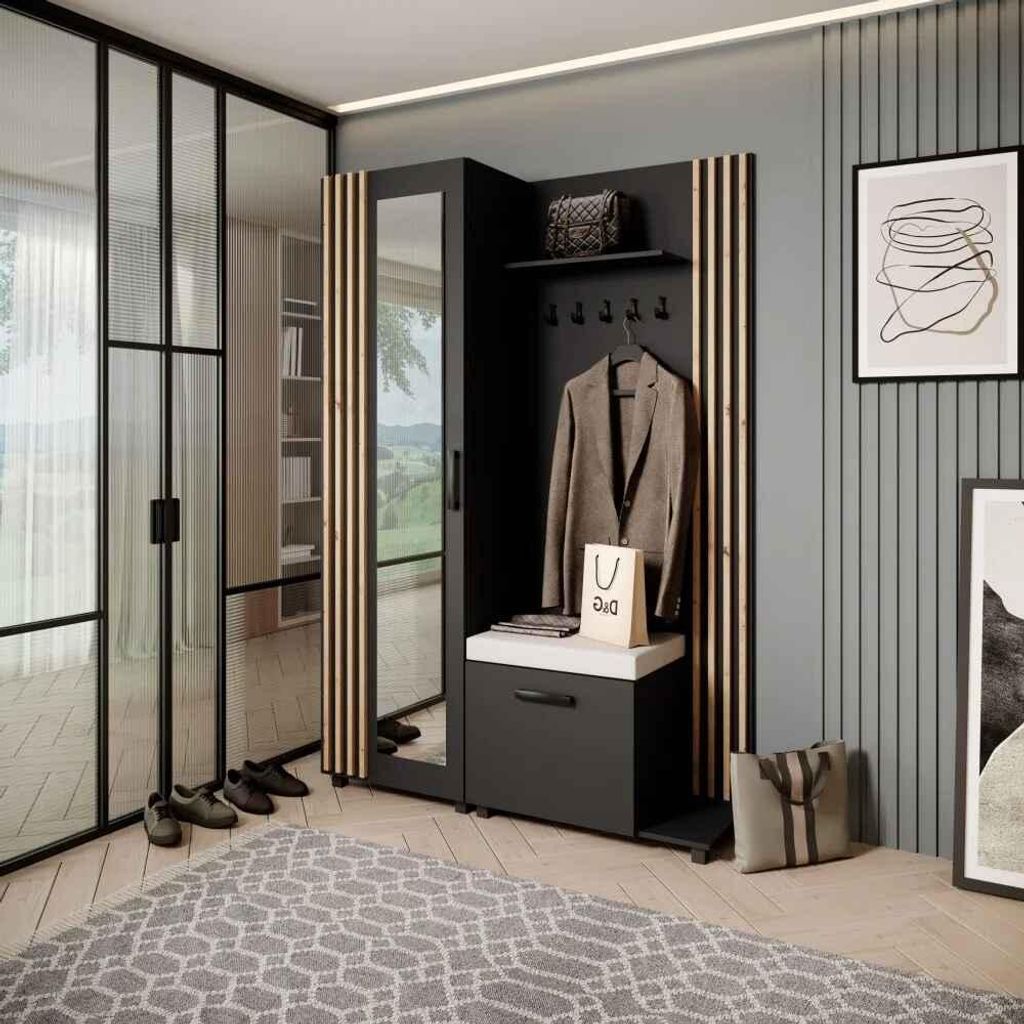 Armoire LIVIA – Ensemble vestiaire avec miroir et cintres, Image du produit 