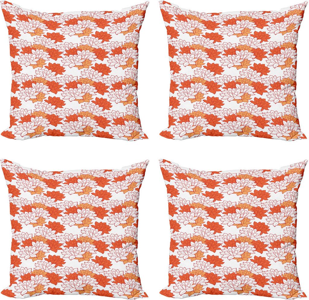 ABAKUHAUS Orange Kissenbezug Set (4 Stück), Blooming Lotus Leaves, Moderner Doppelseitiger Digitaldruck, 40 cm x 40 cm, Orange Ruby-Lachs
