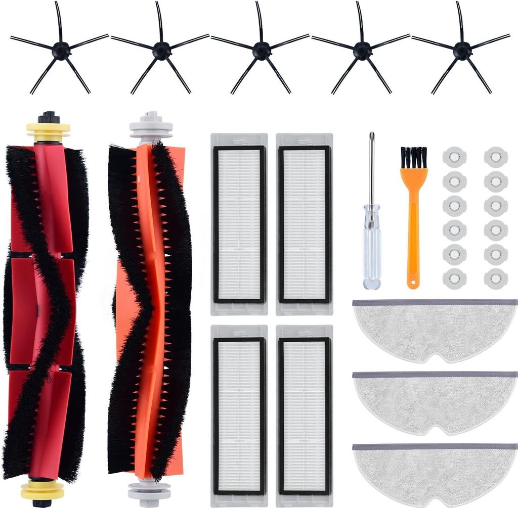 Zubehör Set für Xiaomi Roborock S5 Max S6 Max S6 Pure S6 MaxV S4 S5 S6 S50 S55 S60 S65 E4 E20 E25 E35 Robot Staubsauger,2 Hauptbürsten 4 Filter ...