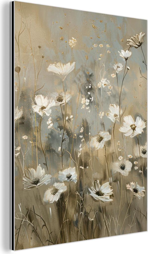 MuchoWow Wanddekoration Metall Metallbild Wandkunst 30x40 cm Blumen - Weiß - Natur - Grau - Modern MuchoWow Aluminium Gemälde - Bilder