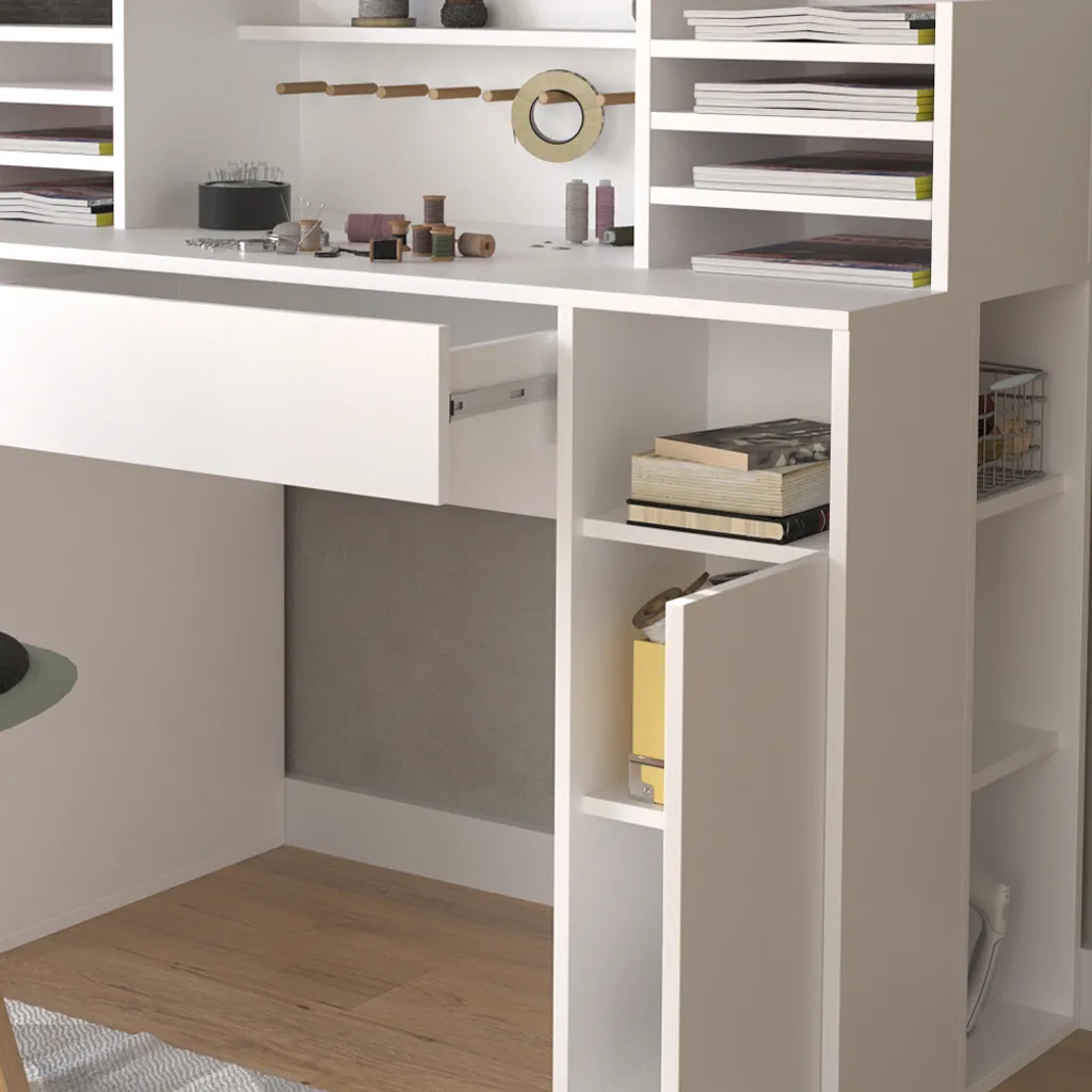 Table informatique blanche Vicco avec rangement étagère pour studio