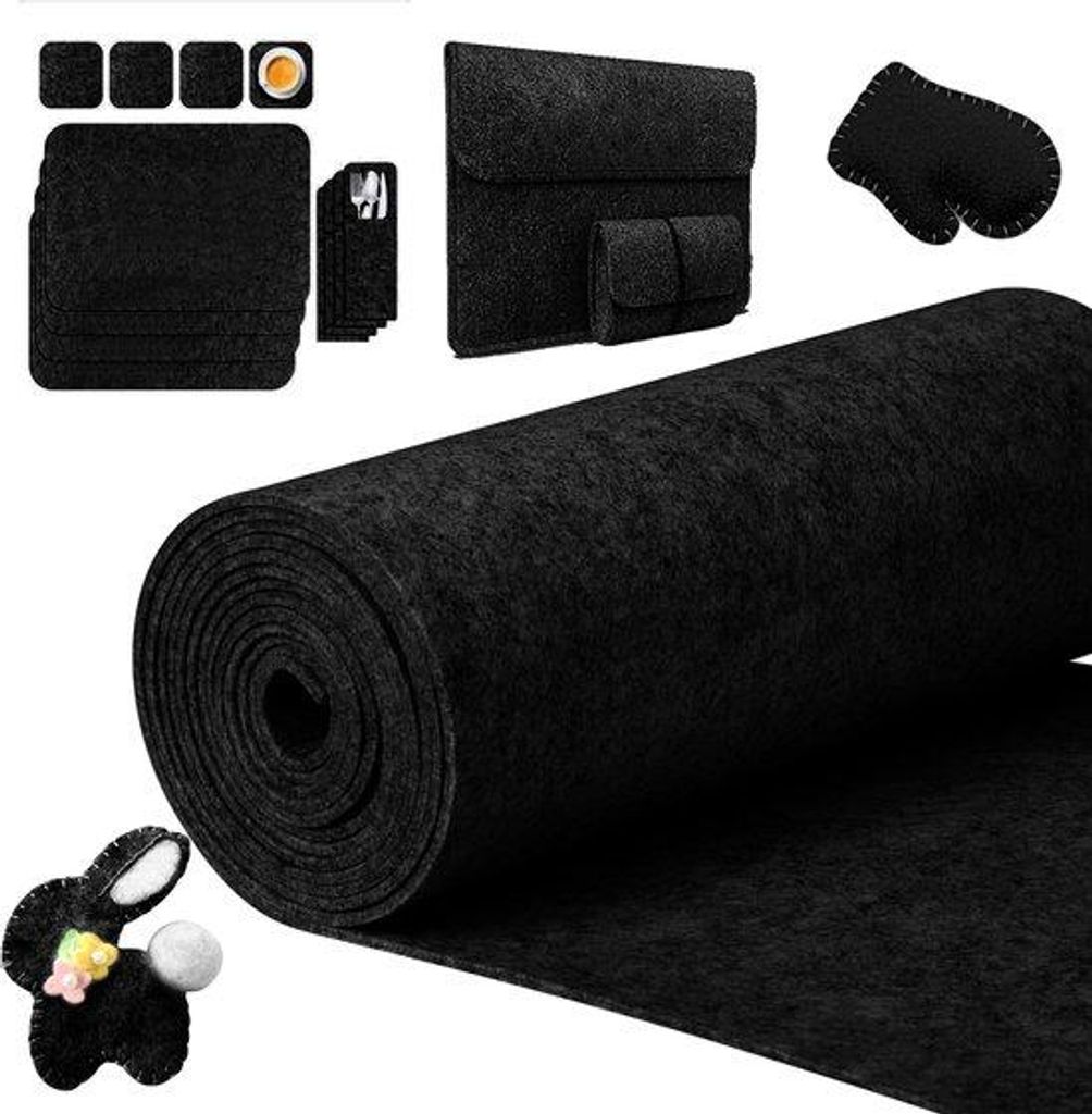 Polyester-Knüpfvlies 30x300 cm, Patchwork-Naivlies für Basteln, DIY- Aufbewahrungsbeutel, Dekorationskissen, Schwarz