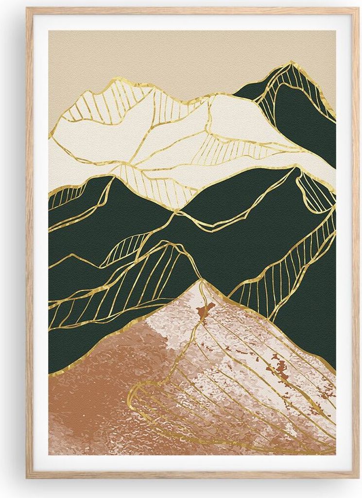 Gerahmtes Poster - Rahmen in heller Eiche - Abstrakt Landschaft Berge - 70x100 cm - Wand Bild - Wanddeko - Wandbilder - Kunstposter - Wandposter - ...