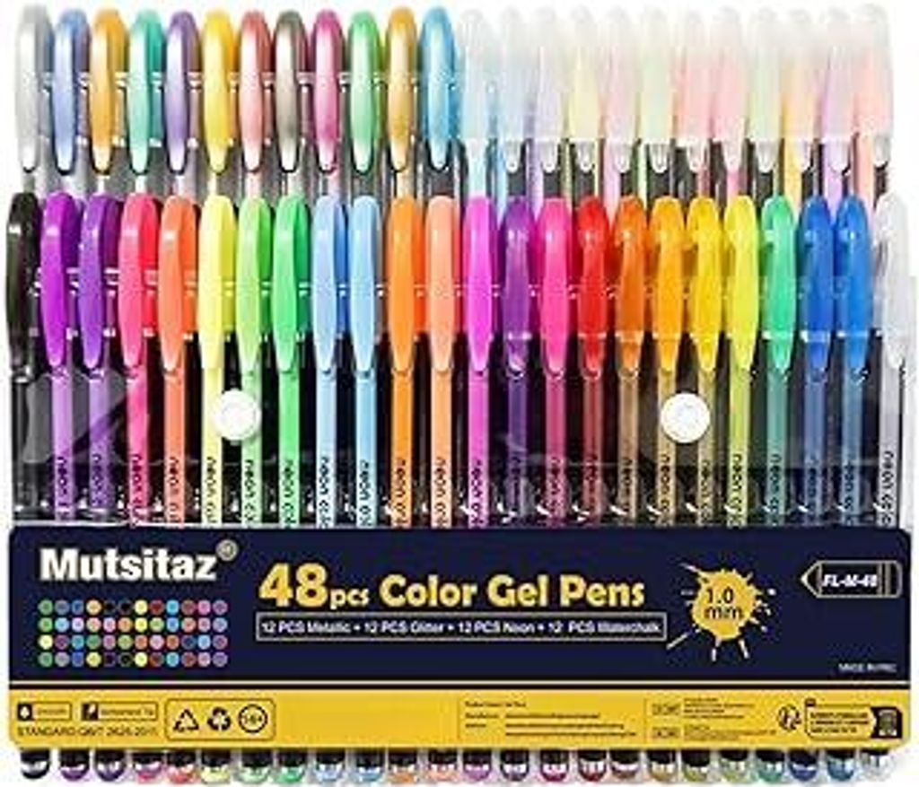 Mutsitaz 48 Stück Gelschreiber Gelstifte Set Inklusive Glitter Metallisch Pastell 4 Arten für Zeichnen Schreiben Erwachsene und Malbücher