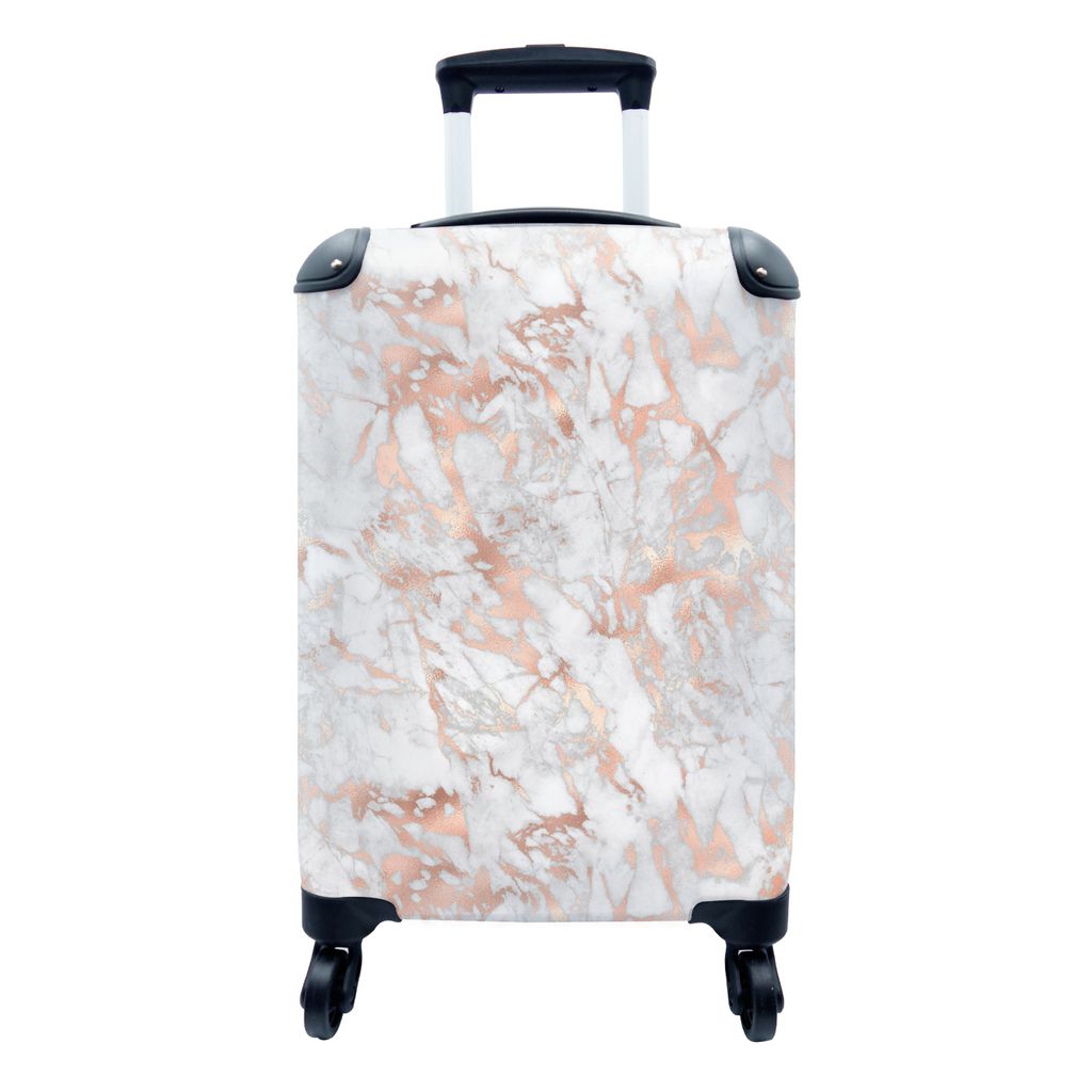 MuchoWow Koffer Handgepäck Trolley Rollkoffer Kleine Reisekoffer mit 4 Rollen - Marmor - Roségold - Luxus - Muster - Cabin Size < 55x40x23 cm &...