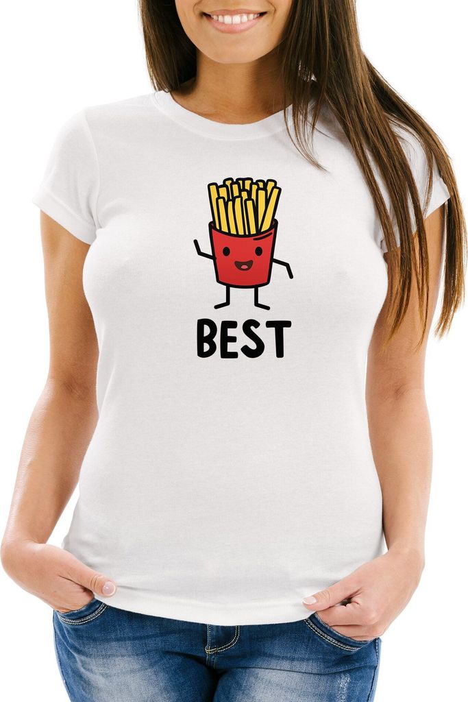 Damen T-Shirt Pommes Best Friends Forever Slim Fit Moonworks weiß 3XL