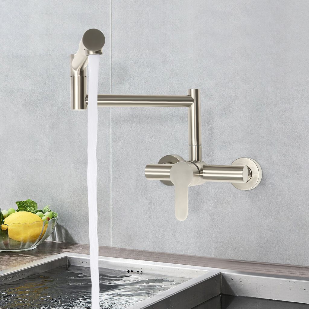 Wasserhahn Für Wandmontage – Einhebel-Küchenarmatur Aus Edelstahl, 360° Drehbar, Mit Sprühfunktion, Für 135–165 Mm Lochabstand