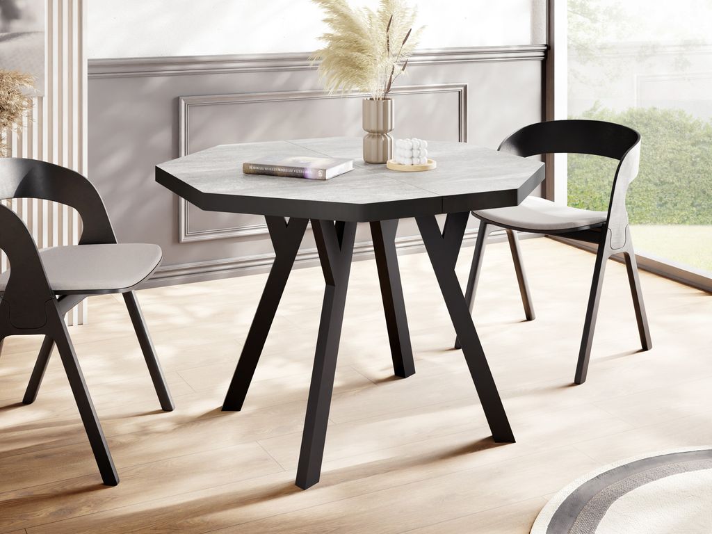 Moderner Runder Ausziehbarer Esstisch Desmond mit Schwarz Holzbeinen – Erweiterbar bis 200 cm, Ideal für 4 bis 8 Personen - Loft-Stil Tisch für...