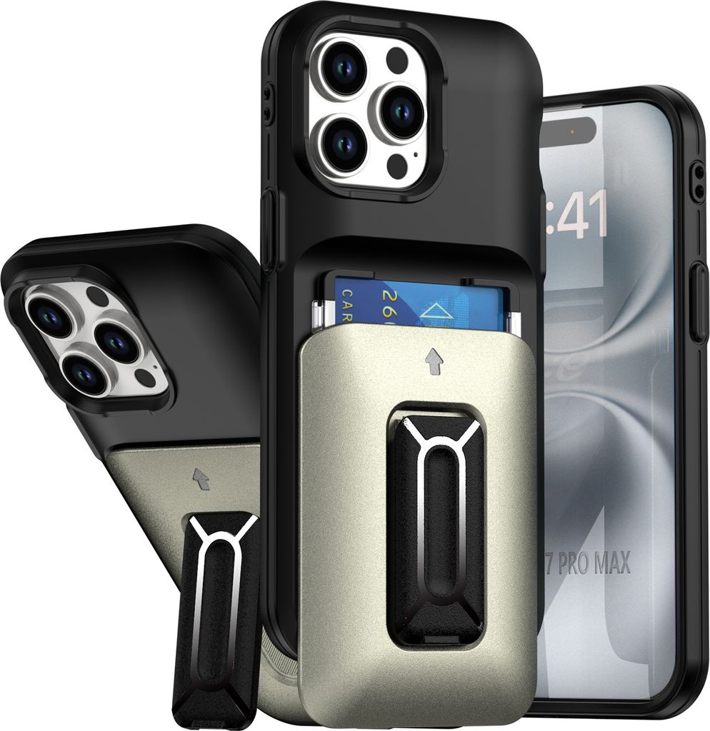 Kartenhalter Handyhülle für iPhone 13 Pro Max, Weiches TPU Brieftasche, Heavy Duty Ständer Hülle Silber