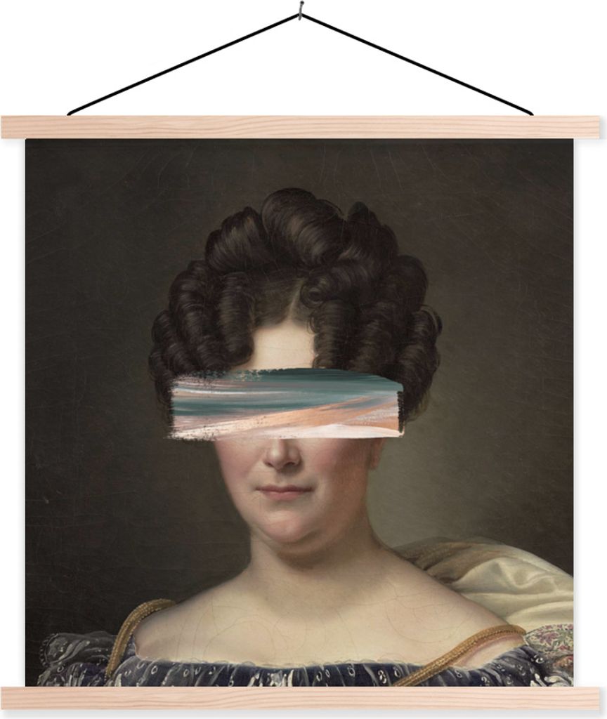 MuchoWow Textilposter Kunst - Frau - Farbe 40x40 cm mit holzfarbenen Rahmen - Posterleiste