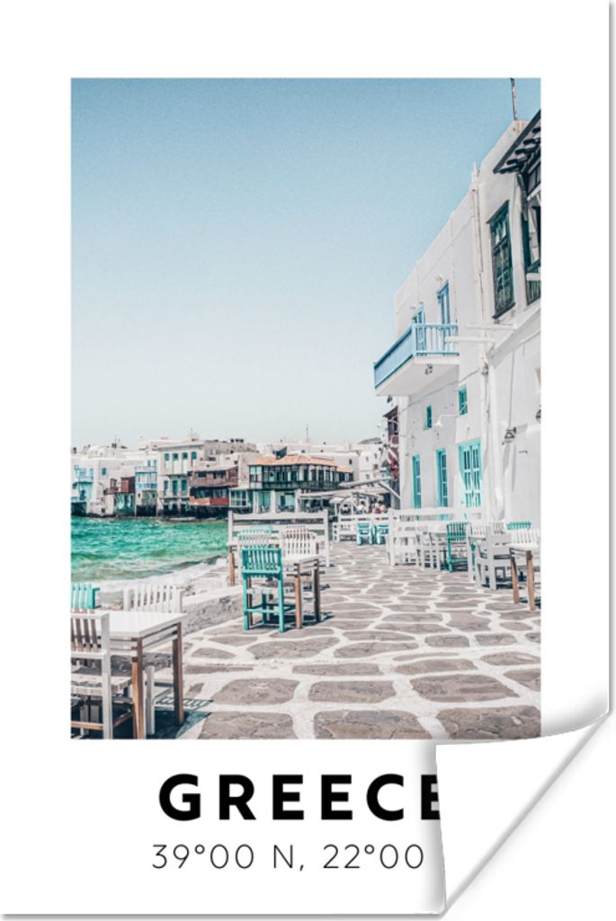 MuchoWow Poster Griechenland - Meer - Blau - Terrasse 40x60 cm - Plakate für die Wand - Poster Babyzimmer